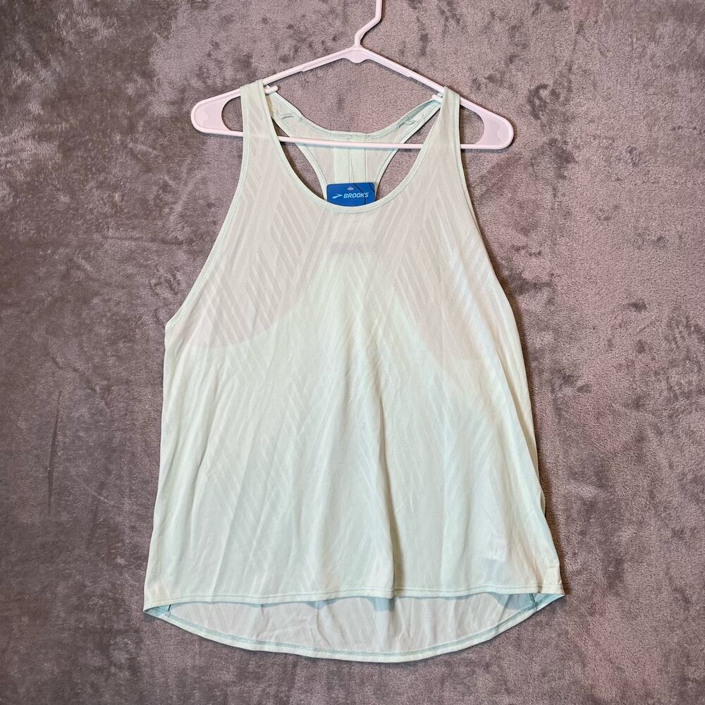 Brooks Array Tank Women’s Medium White Sheer Mesh Racerback Running Workout New